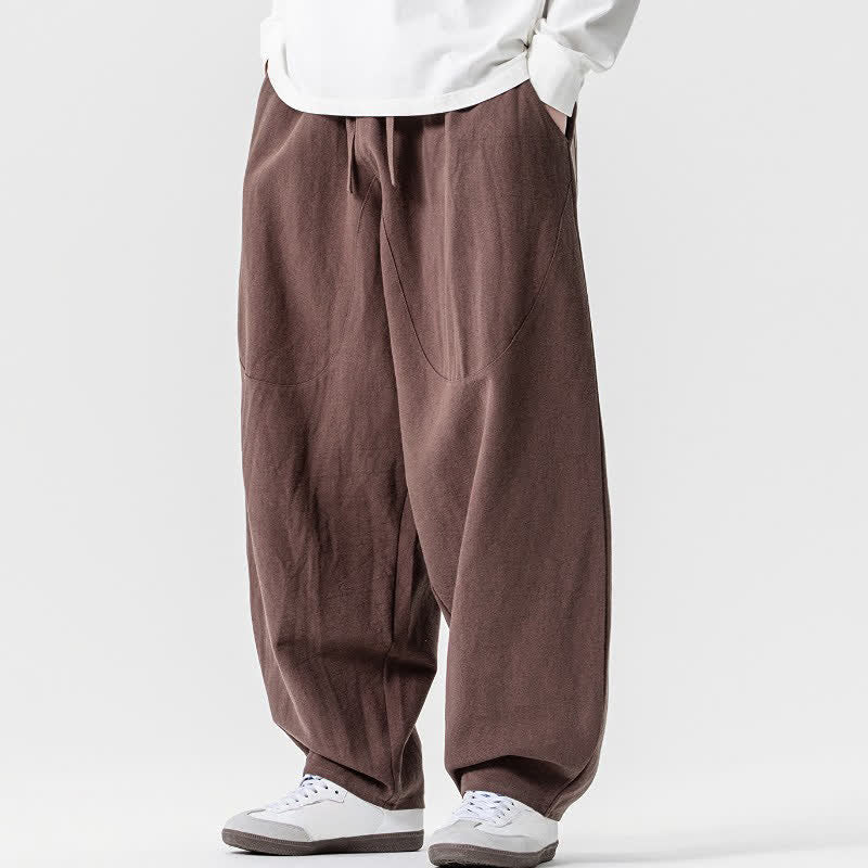 Buddha Stones Pantalones tobilleros de algodón liso con cordón ajustable para hombre, estilo harem, con bolsillos, ideales para primavera y verano. - image 1