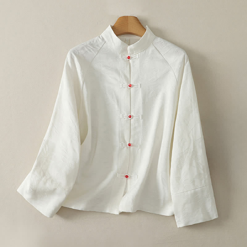Buddha Stones Camisas de manga larga para mujer de estilo vintage Tang con botones de rana, ideales para primavera y otoño. - Marfil - US14, UK/AU18, EU46 (2XL) - image 0