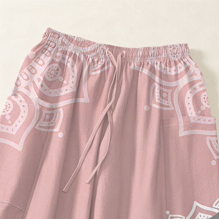 Buddha Stones Pantalones harem de algodón estilo boho con estampado de mandala blanco y cintura elástica para mujer, con bolsillos laterales. - image 4