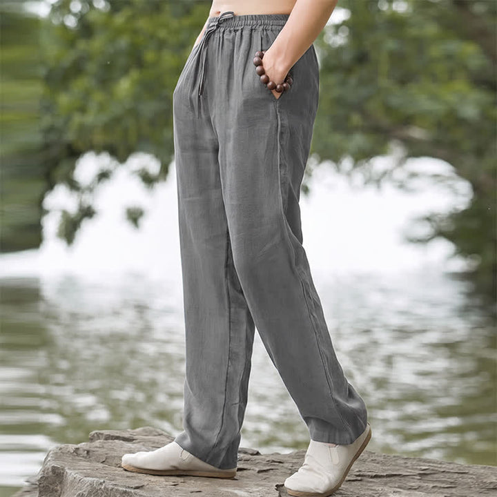 Buddha Stones Pantalones largos lisos casuales de otoño con cordón ajustable para hombre, pierna recta y bolsillo. - image 22