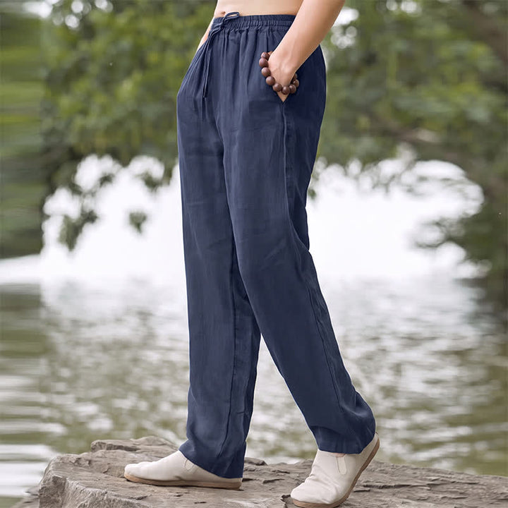 Buddha Stones Pantalones largos lisos casuales de otoño con cordón ajustable para hombre, pierna recta y bolsillo. - image 12