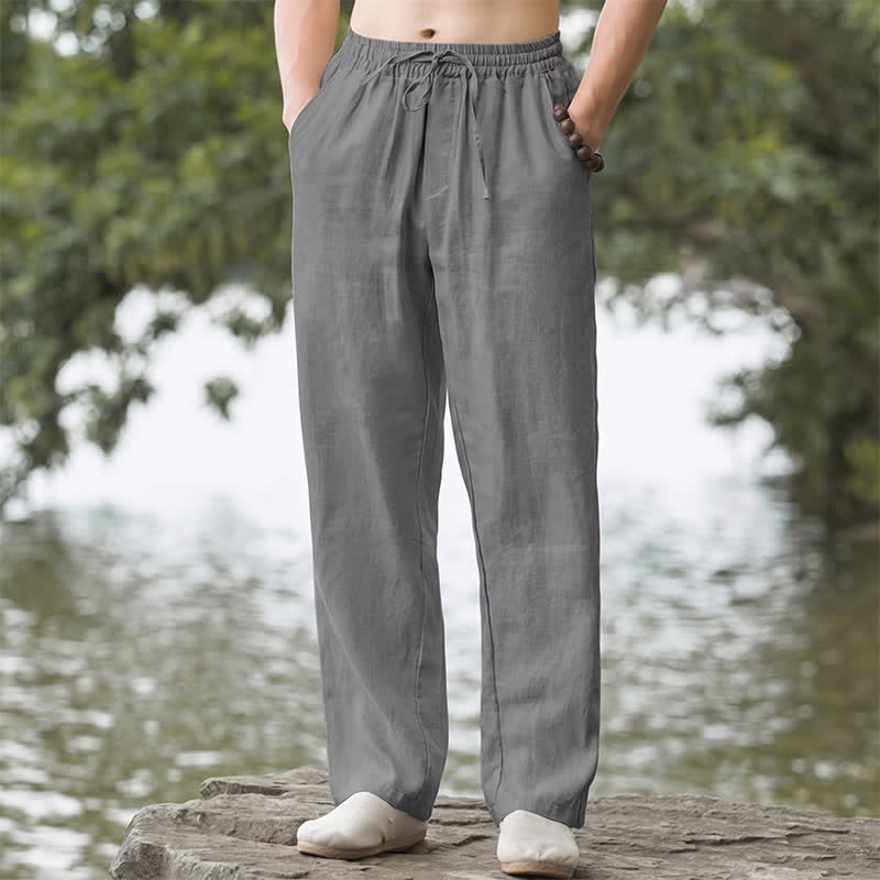 Buddha Stones Pantalones largos lisos casuales de otoño con cordón ajustable para hombre, pierna recta y bolsillo. - Gris - US/UK/AU42, EU52 (3XL) - image 21