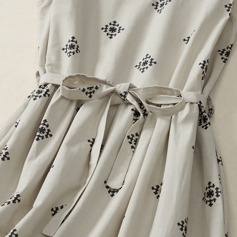 Vestido de verano sin mangas para mujer con estampado geométrico y cordón ajustable, estilo bohemio, con diseño de Buddha Stones y bolsillos. - image 3
