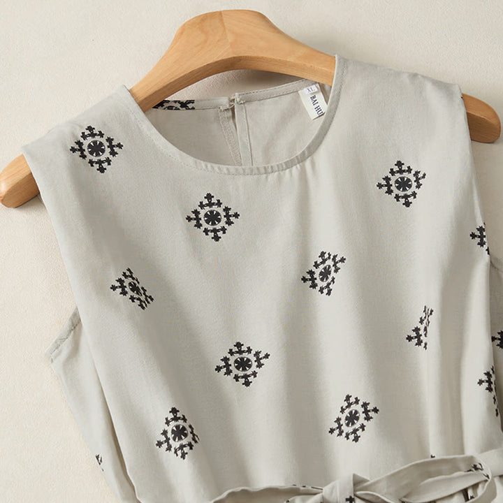 Vestido de verano sin mangas para mujer con estampado geométrico y cordón ajustable, estilo bohemio, con diseño de Buddha Stones y bolsillos. - image 2