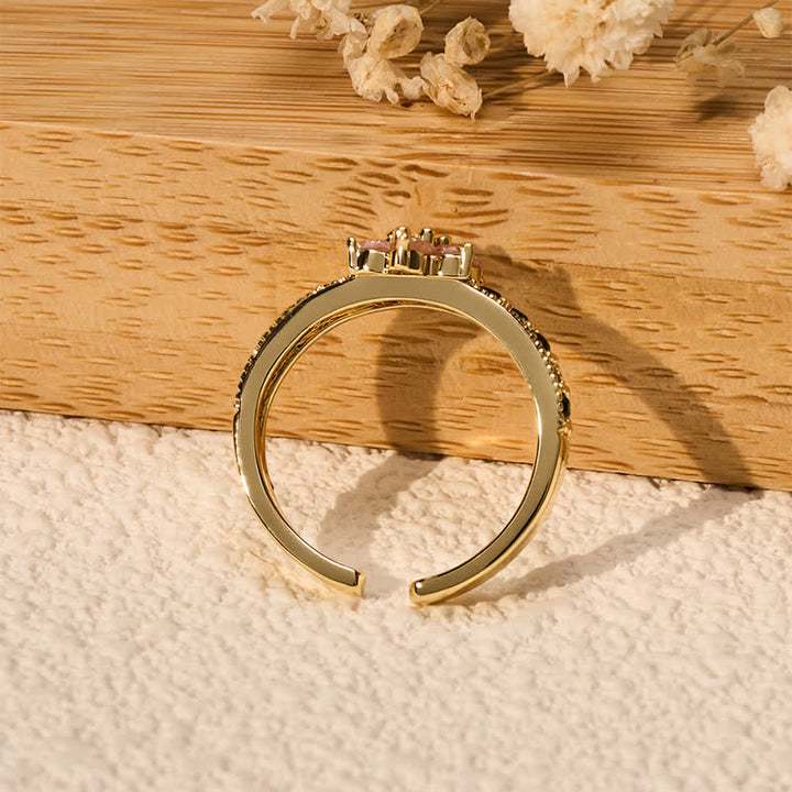 Buddha Stones Anillo abierto floral con incrustaciones de loto de cobre - image 4