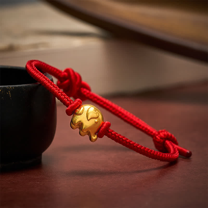 Buddha Stones Pulsera de protección de cobre con forma de elefante y cuerda roja - Rojo - image 0