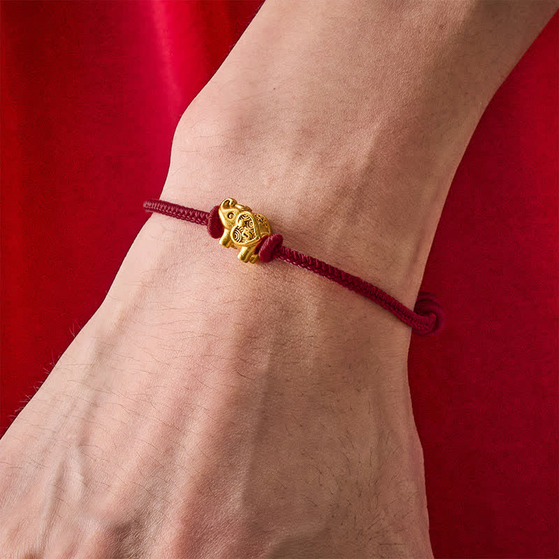 Buddha Stones Pulsera de fuerza de cobre con hilo rojo de elefante - image 12