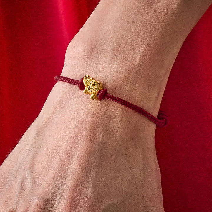 Buddha Stones Pulsera de fuerza de cobre con hilo rojo de elefante - image 12