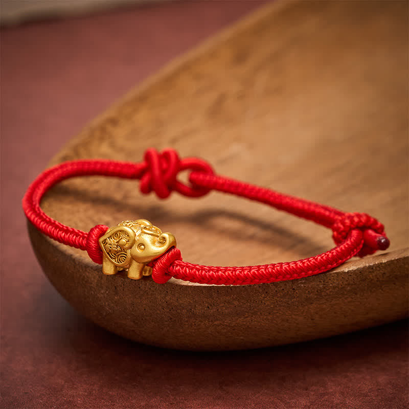 Buddha Stones Pulsera de fuerza de cobre con hilo rojo de elefante - image 1