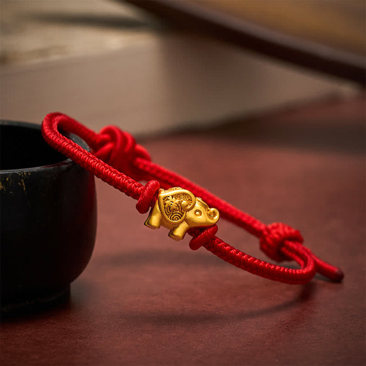Buddha Stones Pulsera de fuerza de cobre con hilo rojo de elefante - Rojo - image 0