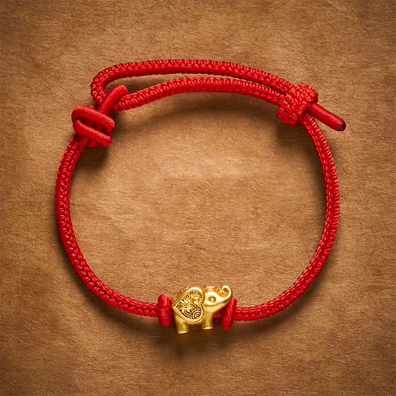 Buddha Stones Pulsera de fuerza de cobre con hilo rojo de elefante - image 2