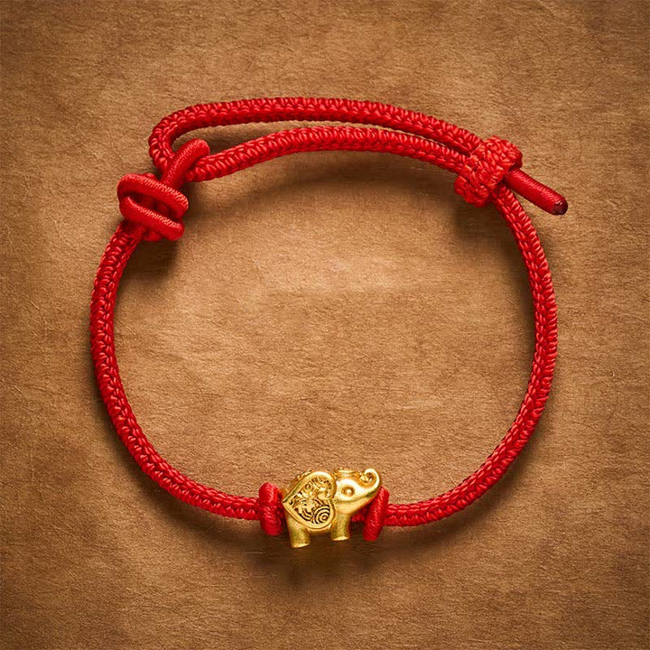 Buddha Stones Pulsera de fuerza de cobre con hilo rojo de elefante - image 2