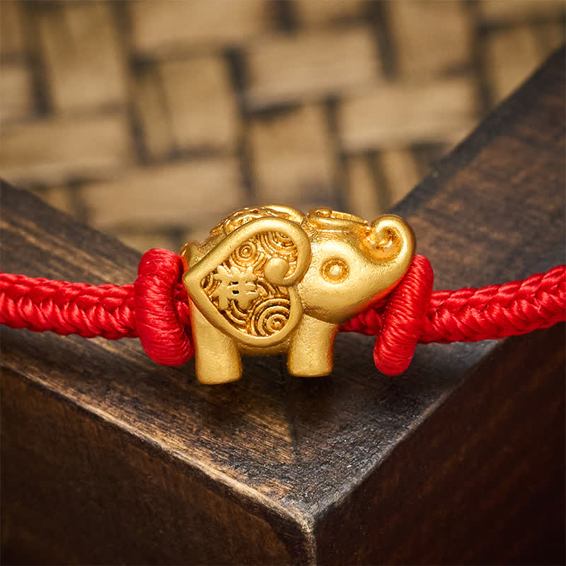 Buddha Stones Pulsera de fuerza de cobre con hilo rojo de elefante - image 4