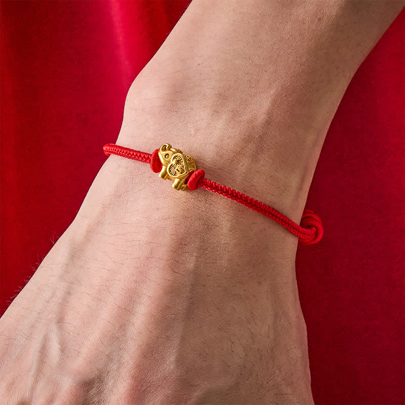 Buddha Stones Pulsera de fuerza de cobre con hilo rojo de elefante - image 3