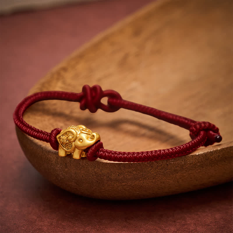 Buddha Stones Pulsera de fuerza de cobre con hilo rojo de elefante - Rojo oscuro - image 10