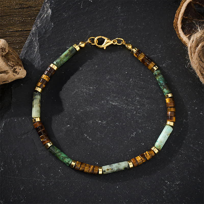 Buddha Stones Pulsera de cuentas de soporte de hematita, ojo de tigre y ágata verde - image 1
