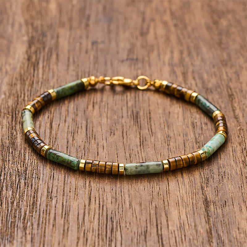 Buddha Stones Pulsera de cuentas de soporte de hematita, ojo de tigre y ágata verde - 7,9–8,2 pulgadas (20–21 cm) - image 0