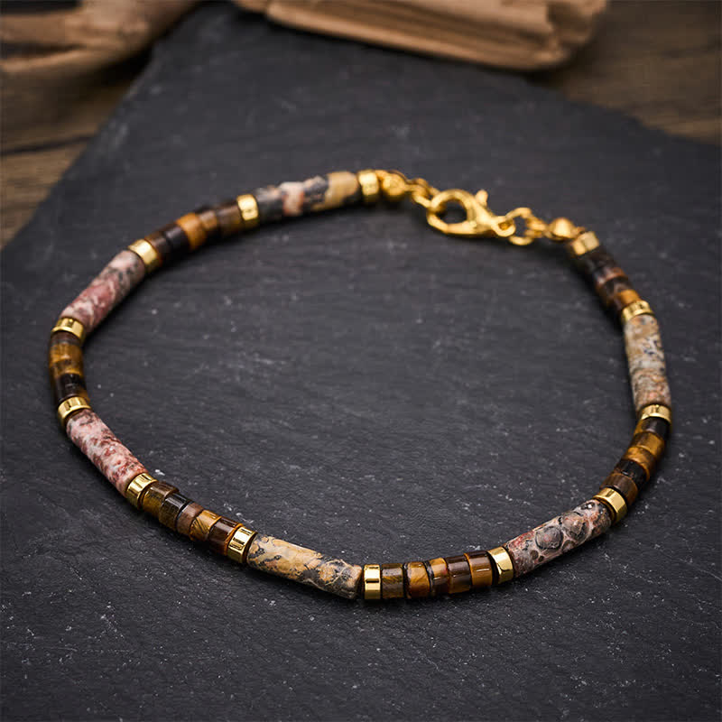 Buddha Stones Pulsera de cuentas cilíndricas de jaspe ojo de tigre con imagen - image 2