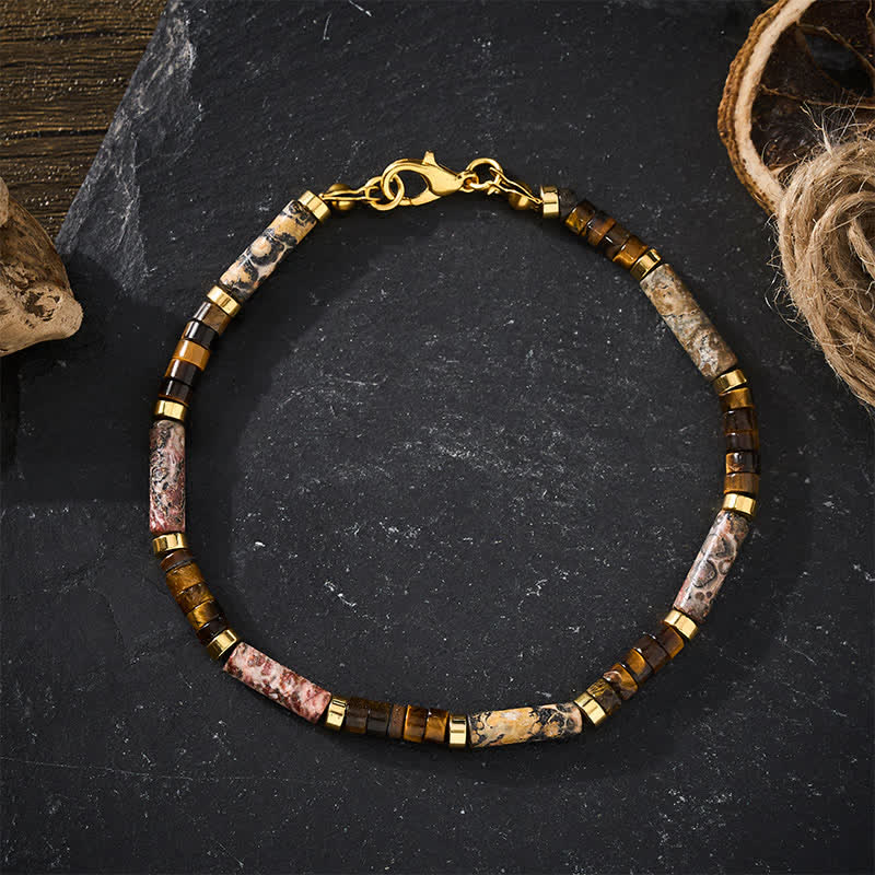 Buddha Stones Pulsera de cuentas cilíndricas de jaspe ojo de tigre con imagen - image 1