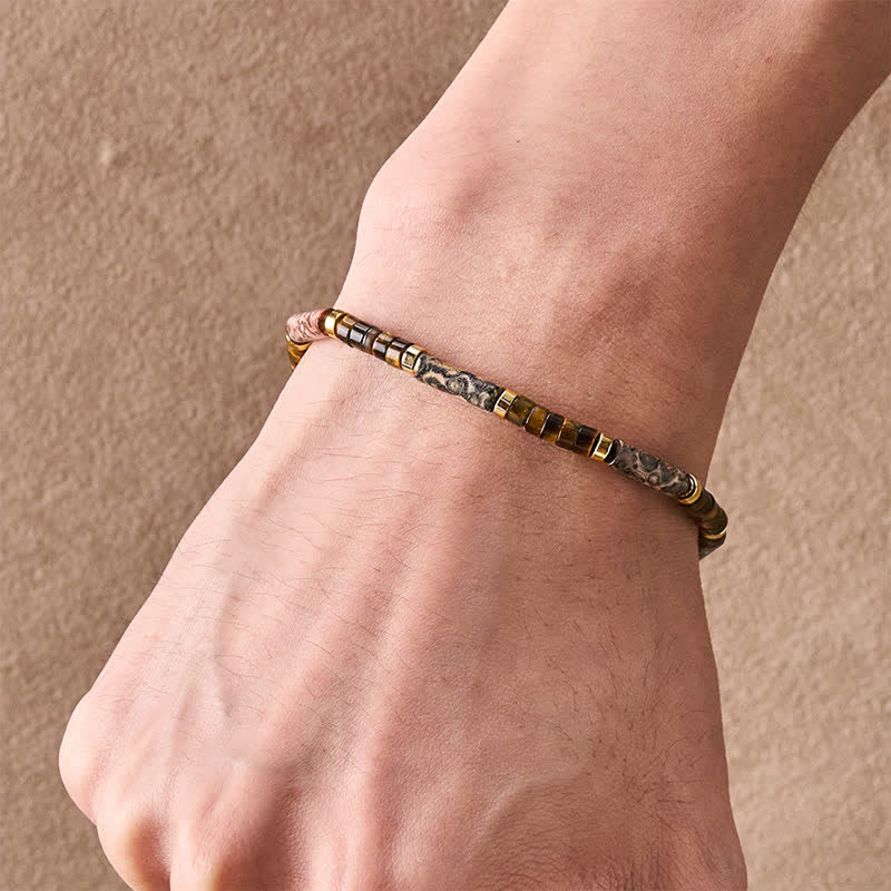 Buddha Stones Pulsera de cuentas cilíndricas de jaspe ojo de tigre con imagen - image 4