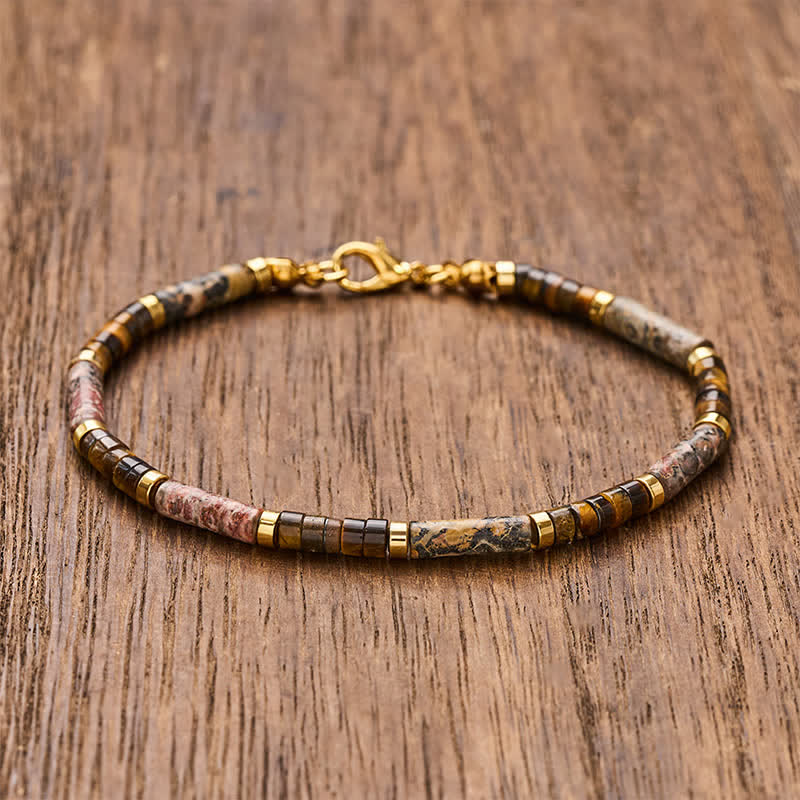 Buddha Stones Pulsera de cuentas cilíndricas de jaspe ojo de tigre con imagen - 7,9–8,2 pulgadas (20–21 cm) - image 0