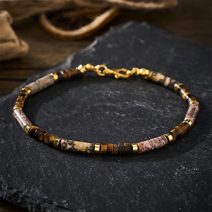 Buddha Stones Pulsera de cuentas cilíndricas de jaspe ojo de tigre con imagen - image 3