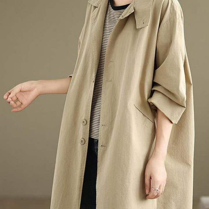 Buddha Stones Chaqueta de mujer minimalista informal con cuello de solapa y botones, ideal para primavera y otoño, con bolsillos. - image 11