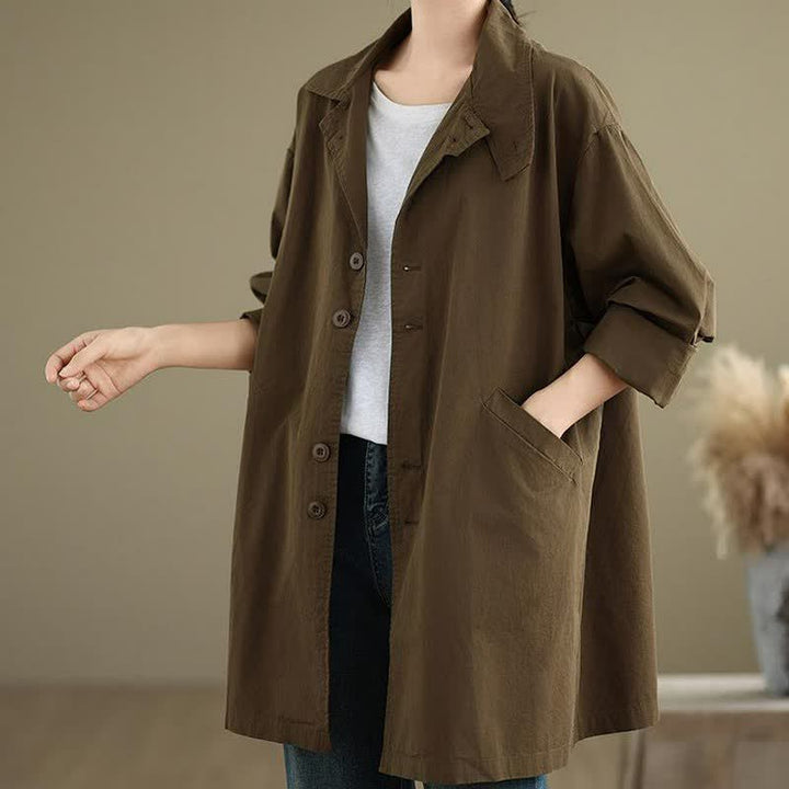 Buddha Stones Chaqueta de mujer minimalista informal con cuello de solapa y botones, ideal para primavera y otoño, con bolsillos. - image 2