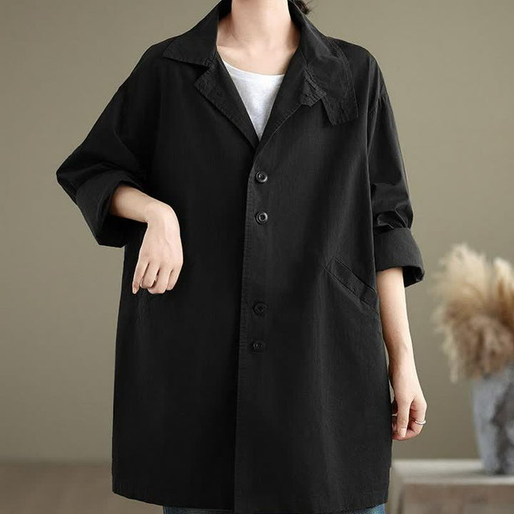 Buddha Stones Chaqueta de mujer minimalista informal con cuello de solapa y botones, ideal para primavera y otoño, con bolsillos. - image 17