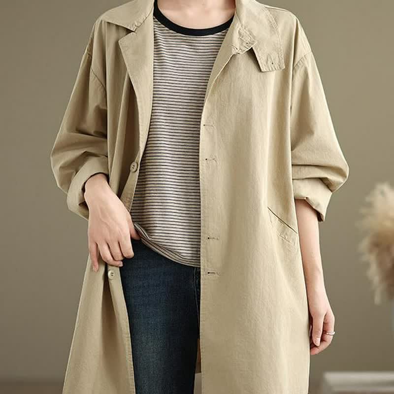Buddha Stones Chaqueta de mujer minimalista informal con cuello de solapa y botones, ideal para primavera y otoño, con bolsillos. - image 9