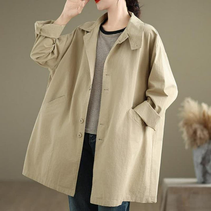 Buddha Stones Chaqueta de mujer minimalista informal con cuello de solapa y botones, ideal para primavera y otoño, con bolsillos. - image 8