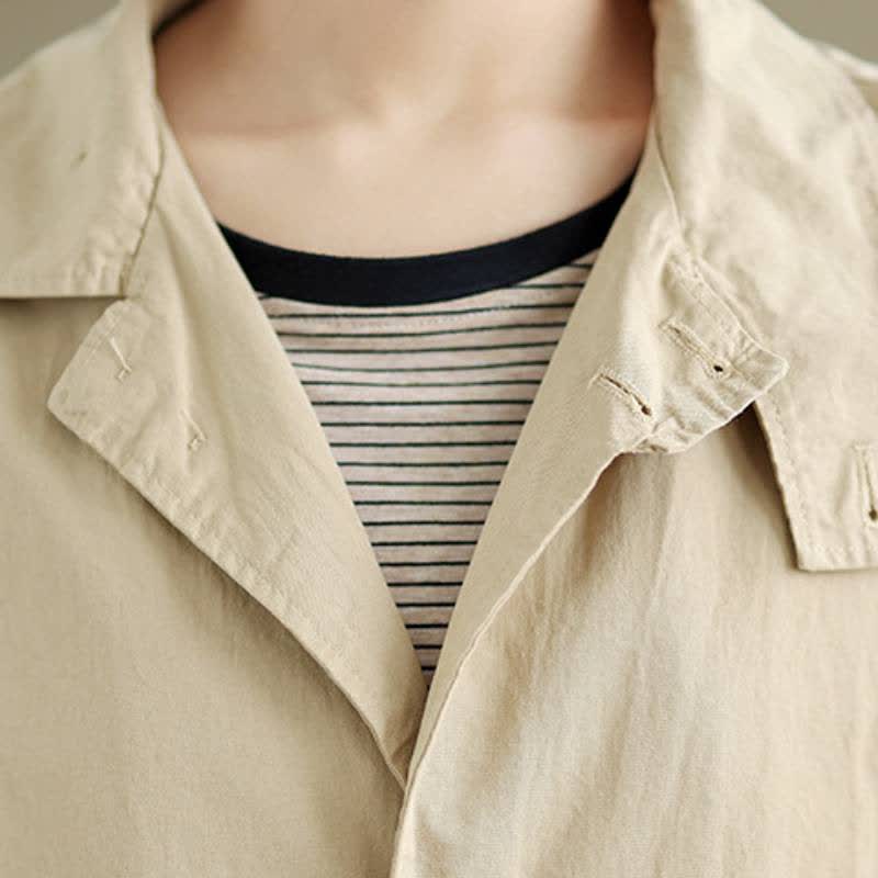 Buddha Stones Chaqueta de mujer minimalista informal con cuello de solapa y botones, ideal para primavera y otoño, con bolsillos. - image 12