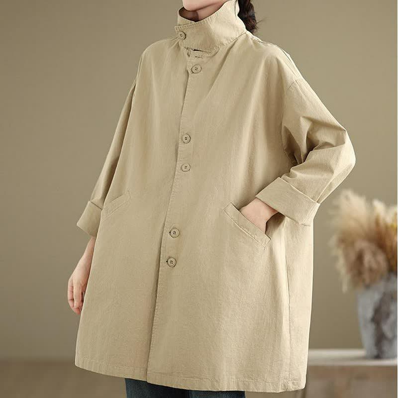 Buddha Stones Chaqueta de mujer minimalista informal con cuello de solapa y botones, ideal para primavera y otoño, con bolsillos. - image 10