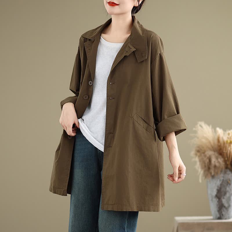 Buddha Stones Chaqueta de mujer minimalista informal con cuello de solapa y botones, ideal para primavera y otoño, con bolsillos. - image 3