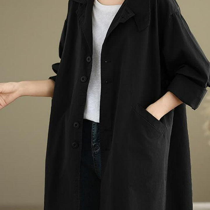 Buddha Stones Chaqueta de mujer minimalista informal con cuello de solapa y botones, ideal para primavera y otoño, con bolsillos. - image 18