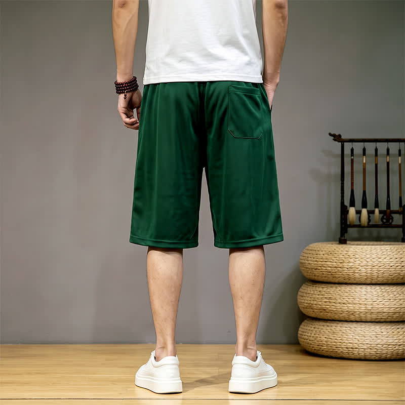 Buddha Stones Pantalones cortos de verano estilo bohemio para hombre con cintura elástica, cordón ajustable, ribete geométrico y bolsillos. - image 1