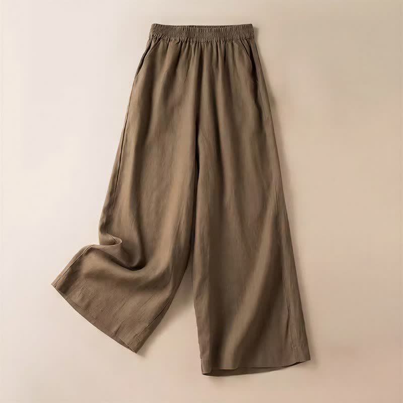 Pantalones anchos de mujer con bolsillos, de color liso y estampado de Buddha Stones. - Vara de oro oscura - US12, UK/AU16, EU44 (3XL) - image 0