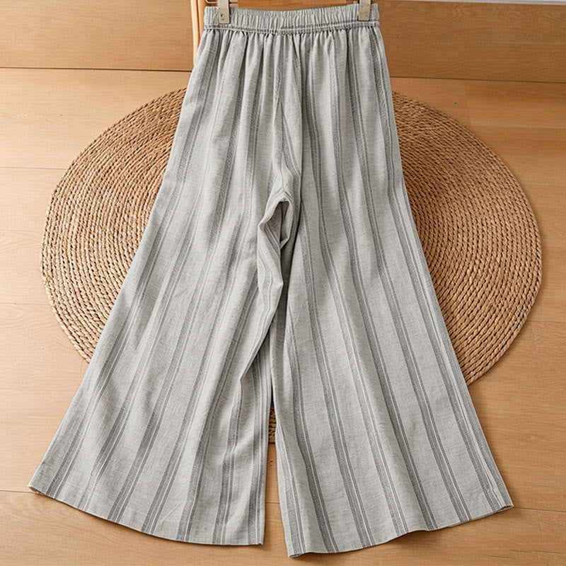 Buddha Stones Pantalones cortos de mujer informales de primavera/verano con cordón ajustable y rayas, de pierna ancha y con bolsillos. - image 1