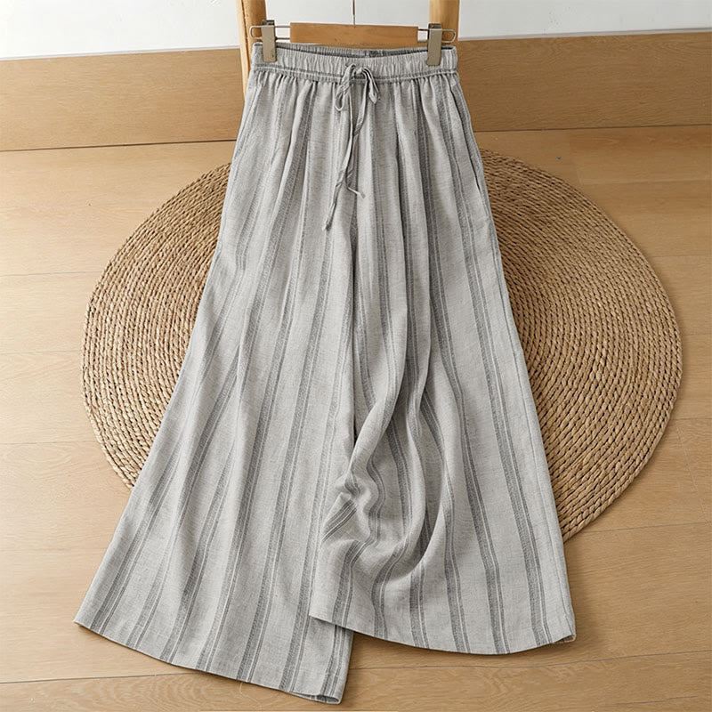 Buddha Stones Pantalones cortos de mujer informales de primavera/verano con cordón ajustable y rayas, de pierna ancha y con bolsillos. - Lino - US8-10, UK/AU12-14, EU40-42 (2XL) - image 0