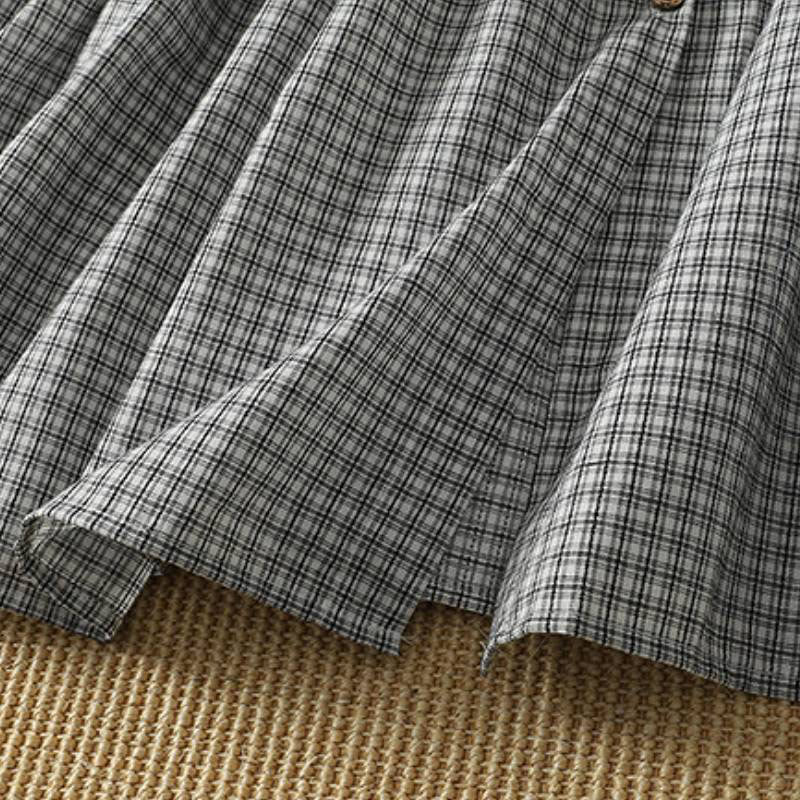 Buddha Stones Vestido de manga larga a cuadros con botones, estilo casual de primavera para mujer - image 8