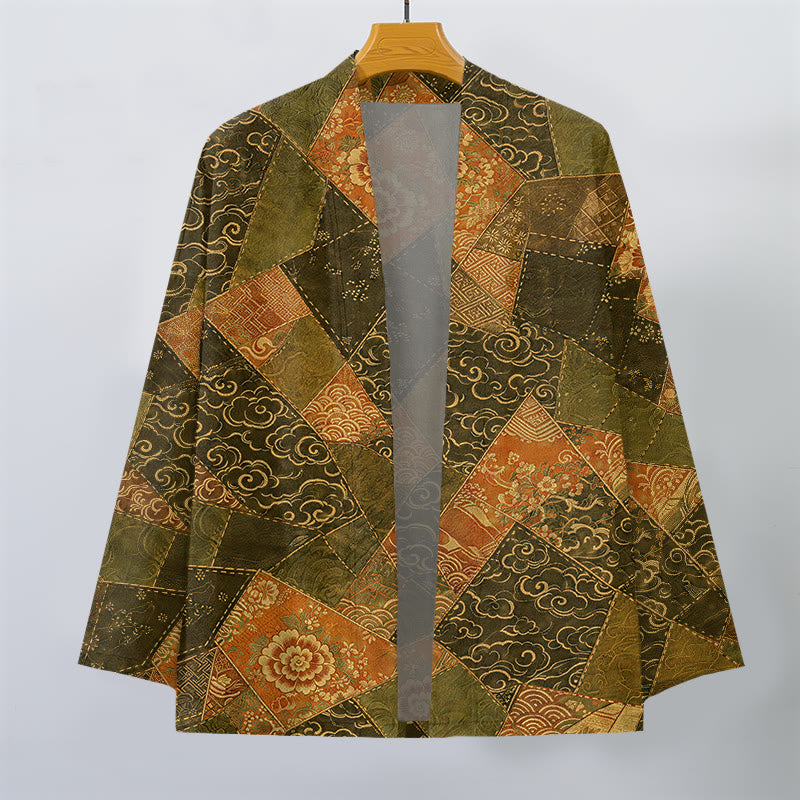 Buddha Stones Kimono de hombre de algodón con estampado de ondas y patchwork vintage, con frente abierto. - image 7