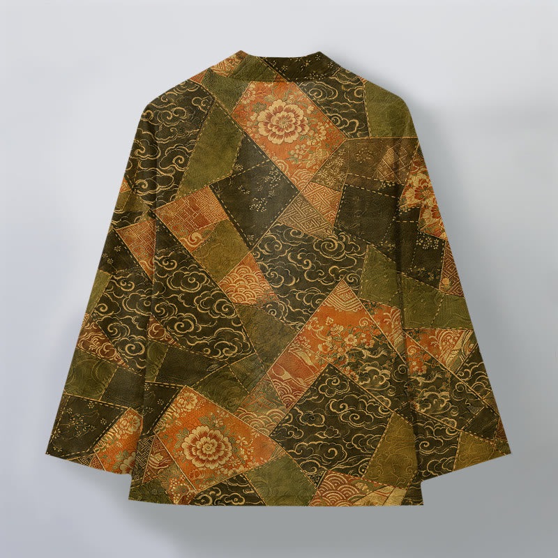 Buddha Stones Kimono de hombre de algodón con estampado de ondas y patchwork vintage, con frente abierto. - image 8