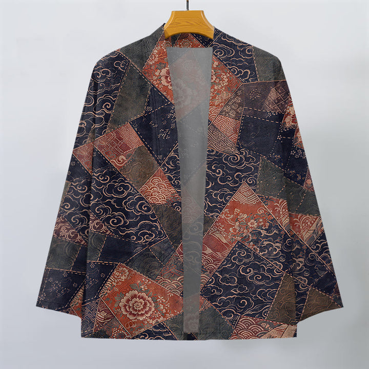 Buddha Stones Kimono de hombre de algodón con estampado de ondas y patchwork vintage, con frente abierto. - image 10