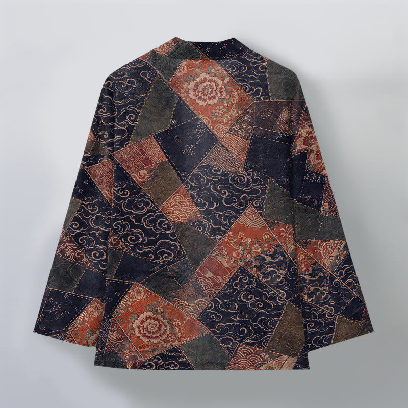 Buddha Stones Kimono de hombre de algodón con estampado de ondas y patchwork vintage, con frente abierto. - image 11