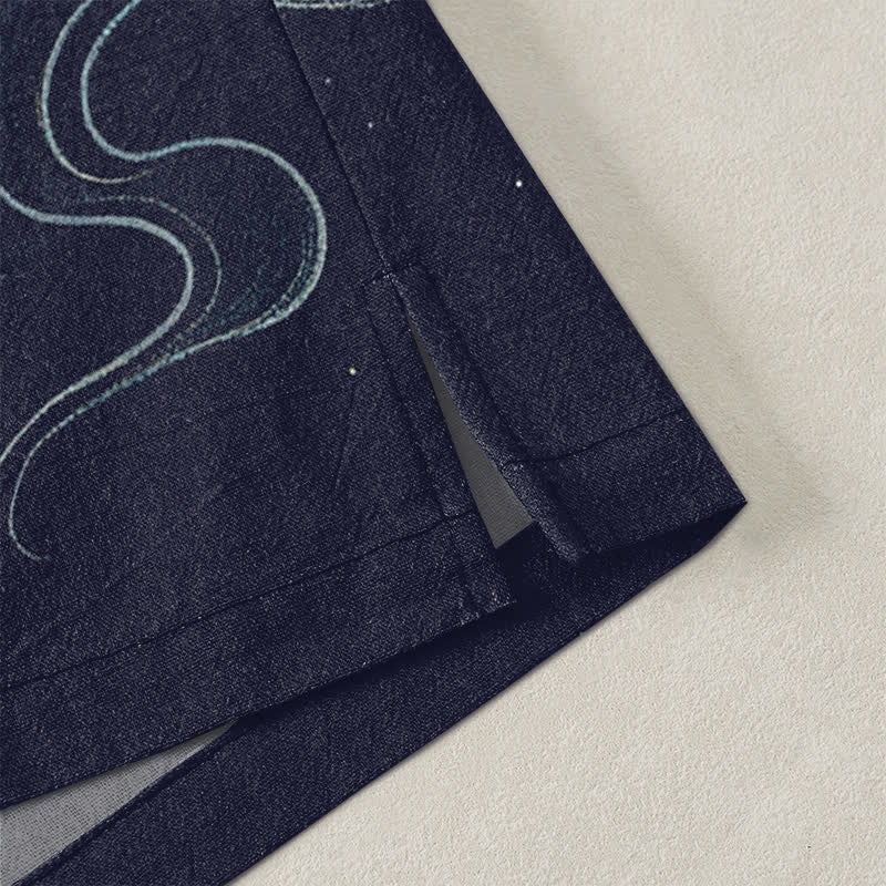 Buddha Stones Kimono de algodón con estampado de niebla de dragón antiguo y frente abierto para hombre - image 4