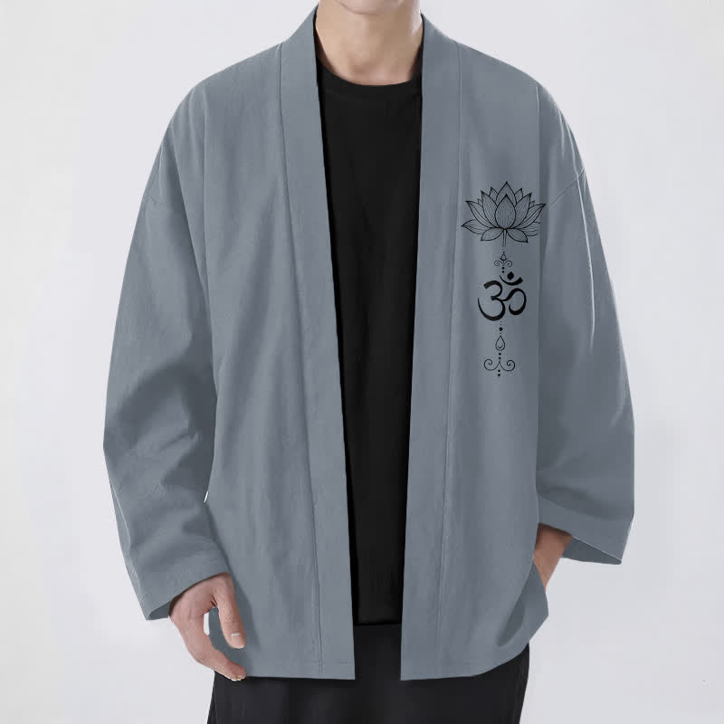 Buddha Stones Kimono de algodón con estampado Zen Lotus y frente abierto para hombre - Gris pizarra - US/UK/AU48, UE58 (4XL) - image 0