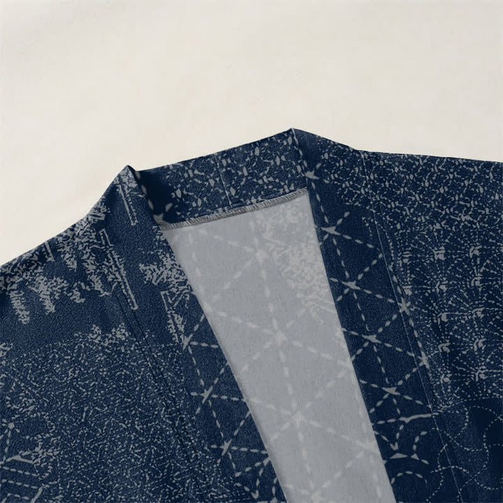Buddha Stones Kimono de hombre con estampado Seigaiha Asanoha de algodón y frente abierto. - image 3