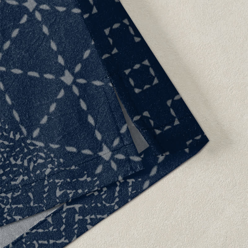 Buddha Stones Kimono de hombre con estampado Seigaiha Asanoha de algodón y frente abierto. - image 4