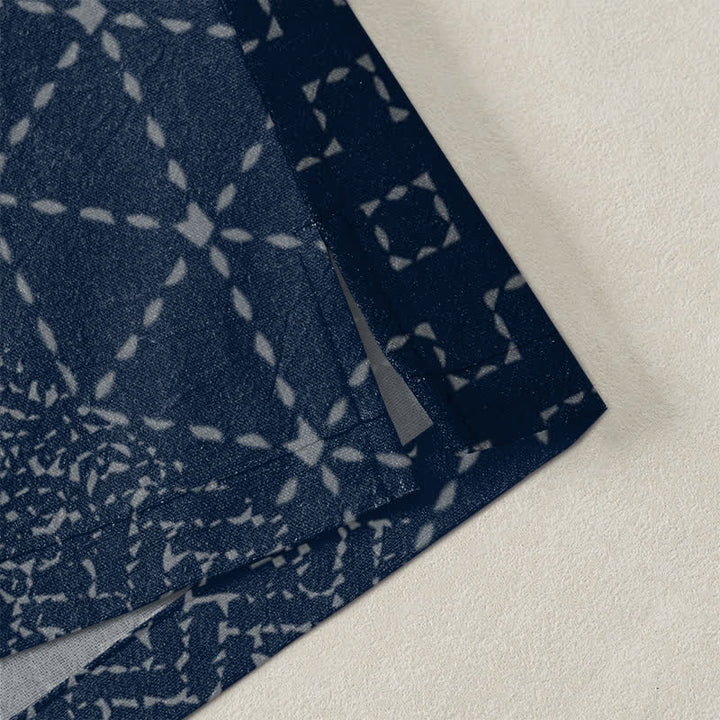 Buddha Stones Kimono de hombre con estampado Seigaiha Asanoha de algodón y frente abierto. - image 4