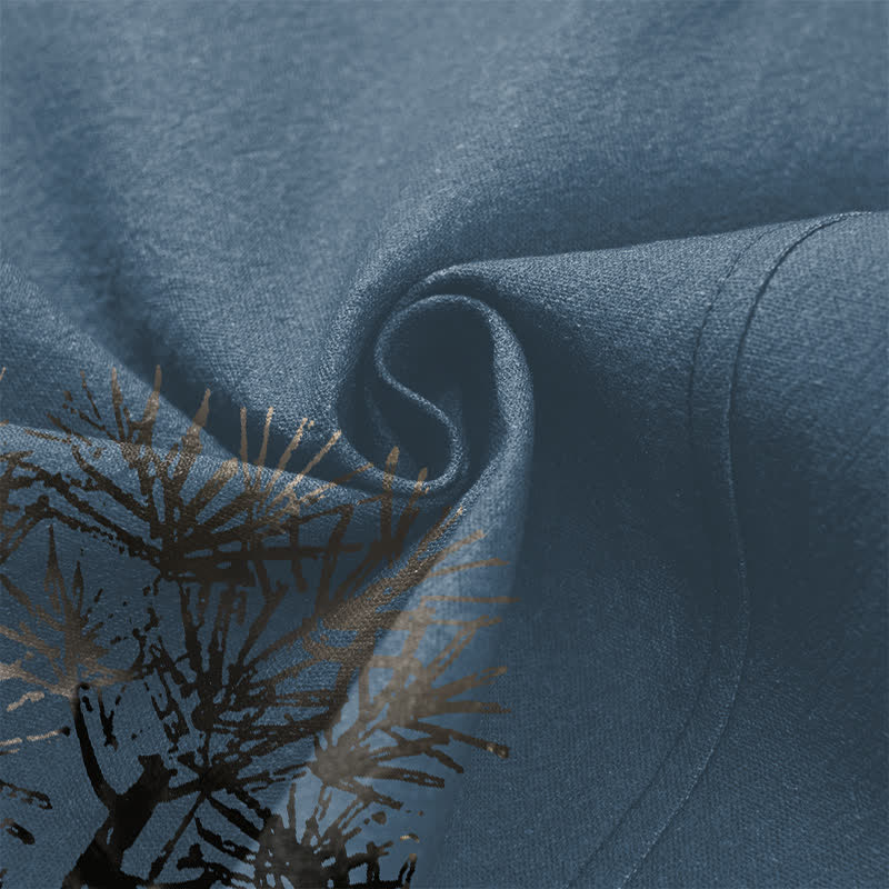 Buddha Stones Kimono de algodón con estampado de pino y luna llena para hombre, con frente abierto. - image 5